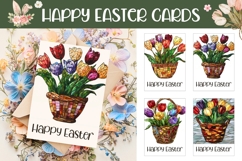 Happy Easter Card Designs, Stained Glass Tulips Sublimation Product Image 1