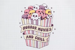 Pink Halloween Horror Movies And Chill PNG Sublimation Product Image 1