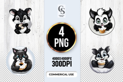 Black and White Skunk with Donut Clipart Sublimation PNG Product Image 1