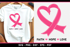 Faith hope Love SVG, Pink Cancer Ribbon awareness SVG PNG Product Image 1