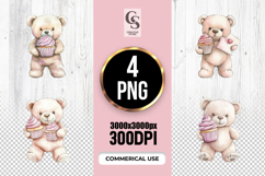 Teddy Bear Cupcake Valentines Clipart Sublimation PNG Product Image 1