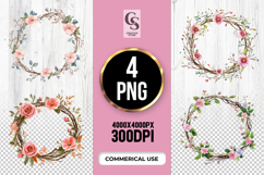 Rustic Floral Twig Wreath Clipart Sublimation PNG Product Image 1