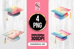 Watercolor Graduation Cap Clipart Sublimation PNG Product Image 1
