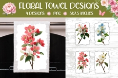 Watercolor Flowers Towel Template, Floral Kitchen Towel Product Image 1