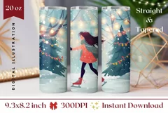 Christmas Tree Tumbler Wrap, Figure Skating Tumbler PNG Product Image 1
