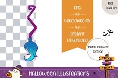 Hand Drawn Halloween Illustration, Cartoon Witch Broom PNG Product Image 1