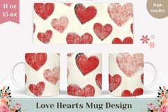 Red Love Mug Wrap Design, Cartoon Hearts Mug Sublimation Product Image 1
