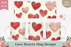 Red Love Mug Wrap Design, Cartoon Hearts Mug Sublimation Product Image 1