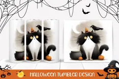 Cartoon Halloween Cat Tumbler, Spooky Halloween Printable Product Image 1