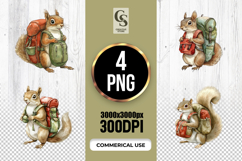 Backpacking Squirrel Hiker Watercolor Clipart PNG Product Image 1