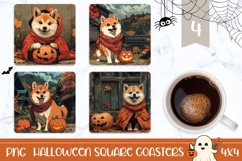 Halloween Dog Square Coasters, Fall Square Coaster Print Product Image 1