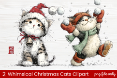 2 Whimsical Christmas Cats Clipart | Cute Holiday Cat PNG Product Image 1