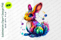 Whimsical Colorful Rabbit Illustration With Bubbles Clipart Product Image 1
