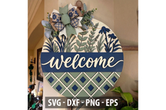 Floral Welcome Door Hanger SVG | Round Wooden Sign Product Image 1