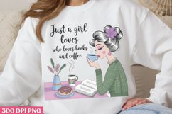 Loves coffee and books PNG, Funny Retro Girl sublimation PNG Product Image 2