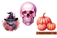 Pink Halloween Watercolor Clipart Sublimation ,PNG Product Image 1
