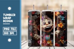3D monkey with flower tumbler warp design Product Image 1