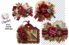 Tags, Flowers, Label, Ephemera, PNG, Junk Journal, clipart Product Image 1