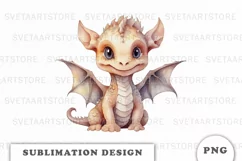Watercolor cute Dragon sublimation png Product Image 1
