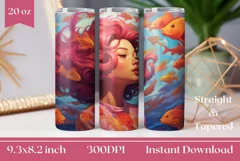 Pink Hair Mermaid Sublimation Design, Kawaii Mermaid Wrap Product Image 1