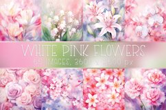 Watercolor white pink flower printable digital papers Product Image 1
