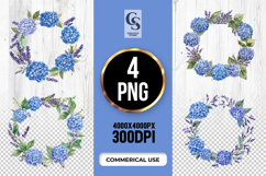 Blue Hydrangea Floral Wreath Clipart Sublimation PNG Product Image 1