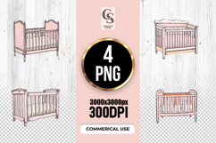 Pink Baby Crib Clipart Sublimation PNG Product Image 1
