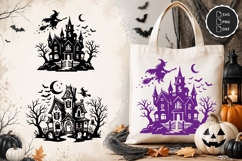 Haunted House SVG, Halloween Spooky House, Flying Witch PNG Product Image 1