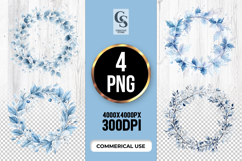 Blue Winter Leaf Wreath Clipart Sublimation PNG Product Image 1