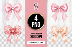 Pink Satin Lace Bow Clipart Sublimation PNG Product Image 1