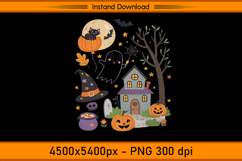 Cute Christmas Ghost Cat and Pumpkin House PNG Product Image 1