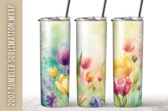 Flowers Spring Watercolor 20Oz Tumbler Sublimation Wrap Product Image 1