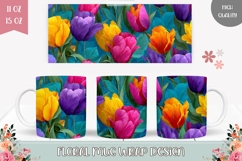 Nature Mug Template, Colorful Flowers Mug Sublimation Design Product Image 1