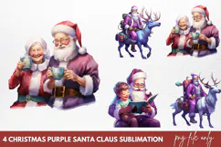 Christmas purple santa claus sublimation PNG Product Image 1
