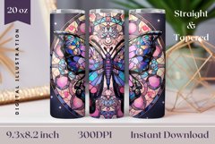 Stained Glass Butterfly Tumbler Wrap PNG, Butterflies PNG Product Image 1