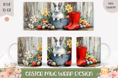 Cartoon Easter Bunny Mug PNG, Spring Flowers Mug Template Product Image 1