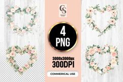 Blush Rose Heart Wreath Clipart Sublimation PNG Product Image 1