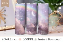 Pink Glitter Tumbler Wrap Design, Moon Tumbler Sublimation Product Image 1