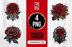Vintage Red Rose Tattoo Style Clipart Sublimation PNG Product Image 1