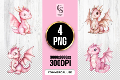 Cute Pink Sparkle Baby Dragon Watercolor Clipart PNG Product Image 1