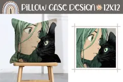 Cartoon Girl Pillow Sublimation, Kawaii Cat Pillow Case Product Image 1