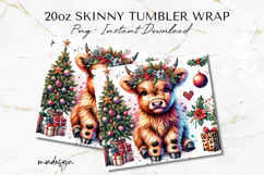 Christmas Highland Cow Floral 20 oz Tumbler Wrap Sublimation Product Image 2
