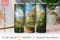 Vineyard Tumbler Wrap Design, Vintage Villa Tumbler Design Product Image 1