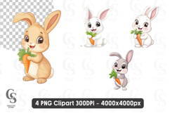 Cute Bunny with Carrot Cartoon Rabbit Clipart Product Image 1