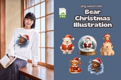 Watercolor Christmas Bear PNG Bundle Cute Teddy Bear Winter Product Image 1