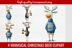 4 Whimsical Christmas Deer Clipart | Cute Festive Deer PNG Product Image 1