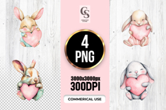 Cute Watercolor Bunny With Heart Clipart Sublimation PNG Product Image 1