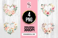 Watercolor Floral Heart Wreath Clipart Sublimation PNG Product Image 1