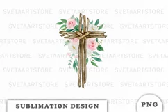 Watercolor Floral cross sublimation Png Product Image 1