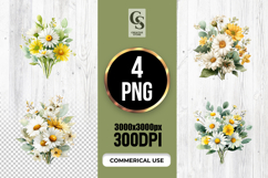 Watercolor Daisy Flower Bouquet Clipart Sublimation PNG Product Image 1